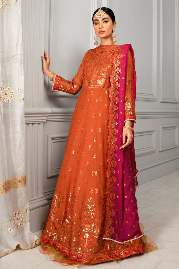 Elegant Maxi Dress Pakistani in Orange Shade Online