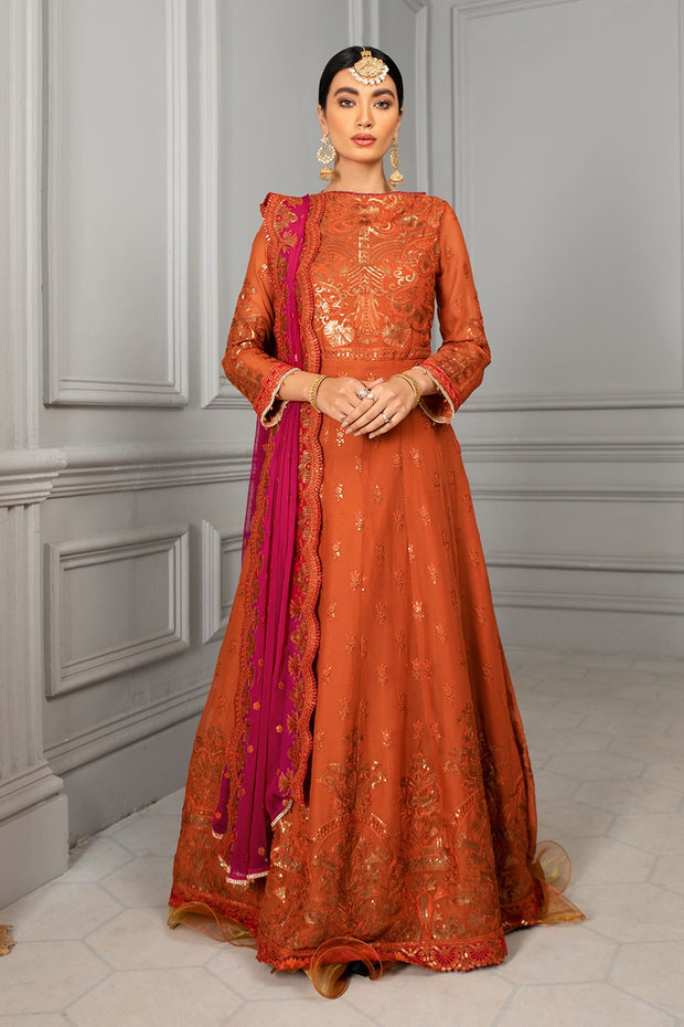 Elegant Maxi Dress Pakistani in Orange Shade