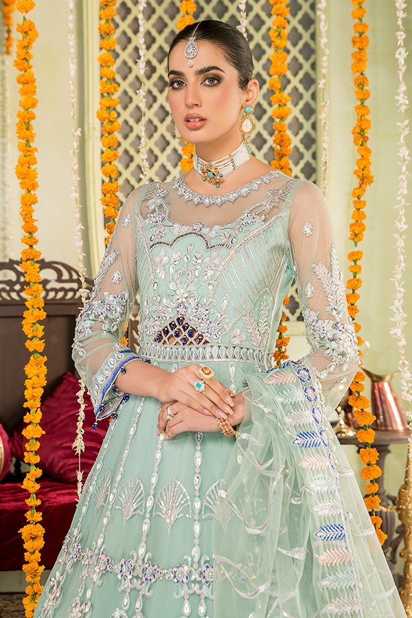 Elegant Mint Green Pakistani Dress with Pishwas Latest