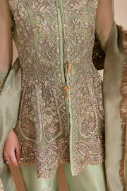 Elegant Mint Green Wedding Dress Pakistani in Peplum Style