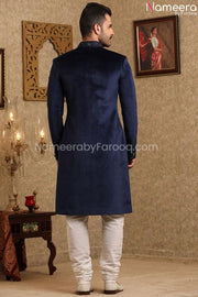 Elegant Navy Blue Sherwani for Wedding Online Backside