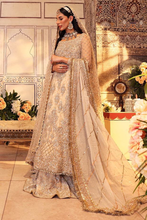 Elegant Off-White Pakistani Bridal Frock with Lehenga Dress