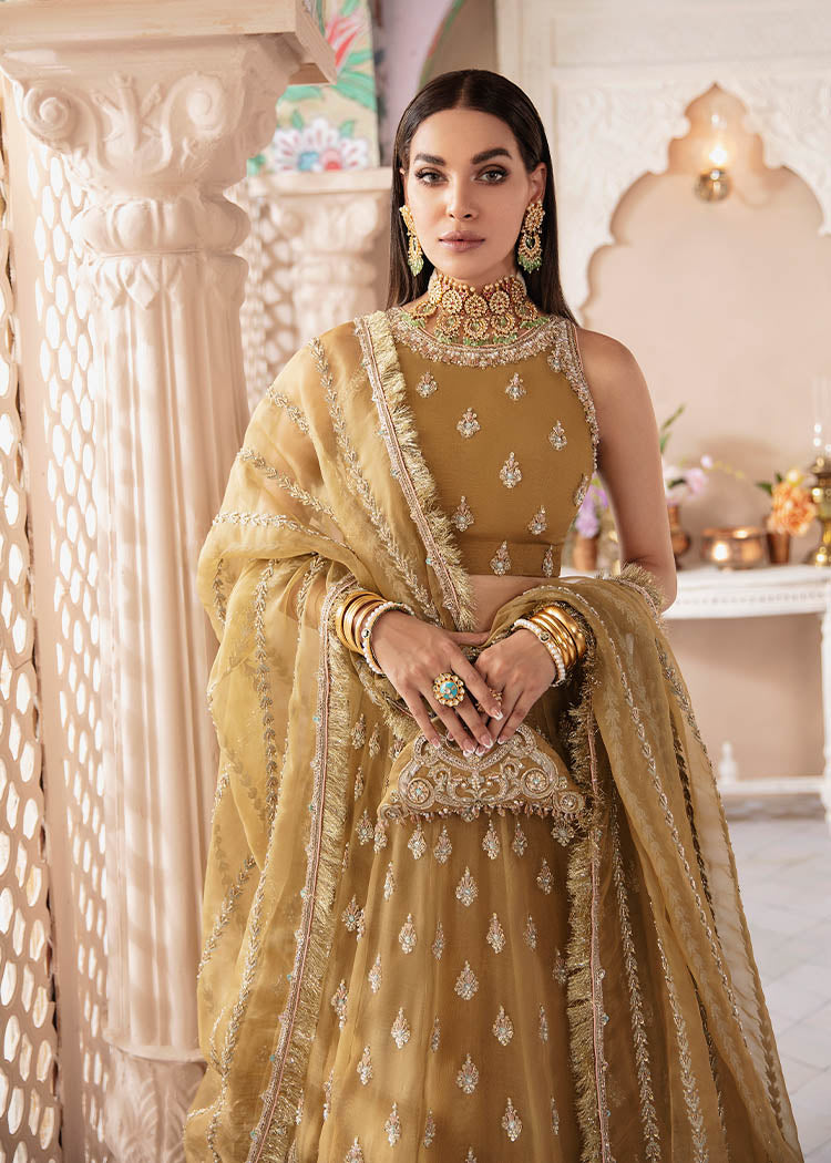 Olive Green Pakistani Bridal Lehenga with Choli & Dupatta