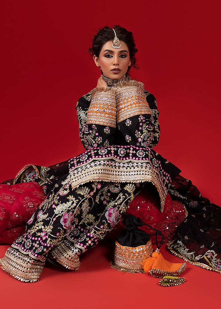 Elegant Pakistani Black Dress in Salwar Kameez Dupatta Style