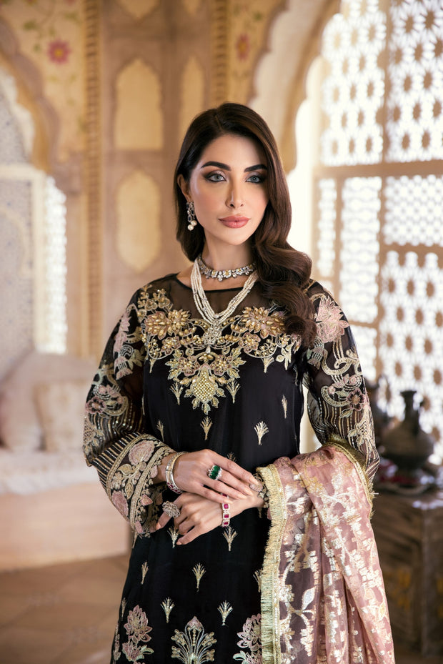black embroidered dress pakistani Black Pakistani Wedding Dress