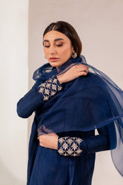Elegant Pakistani Blue Kameez Trouser Dupatta Style Eid Dress