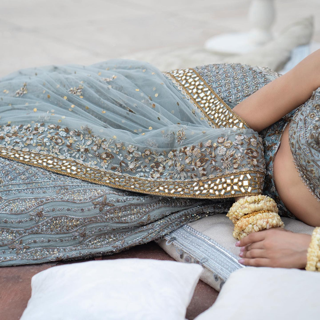 Elegant Pakistani Blue Lehenga Choli and Dupatta