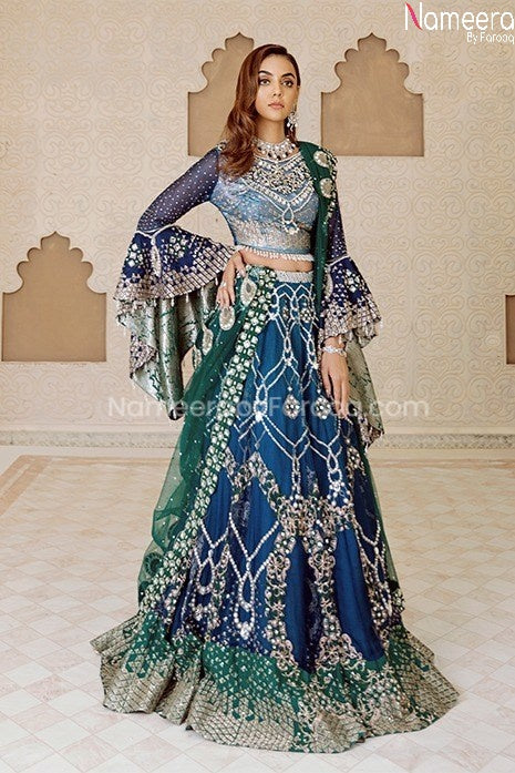 Buy Elegant Pakistani Bridal Dress in Blue Color Online – Nameera