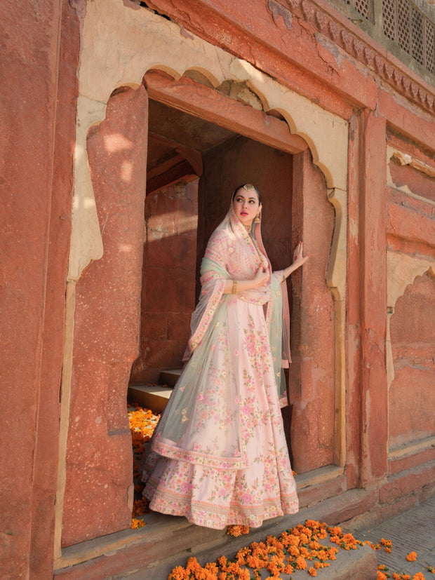 Elegant Pakistani Bridal Dress in Floral Lehenga Choli Style