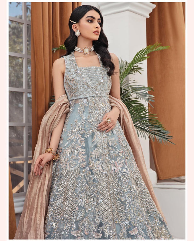 Elegant Pakistani Bridal Dress in Gown Lehenga Style Online