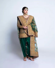 Elegant Pakistani Bridal Dress in Green Lehenga and Shirt Style
