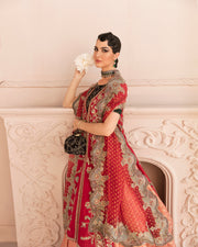 Elegant Pakistani Bridal Dress in Long Kameez and Lehenga Style