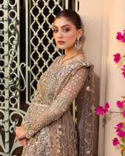 Elegant Pakistani Bridal Dress in Long Tail Gown Dupatta Style