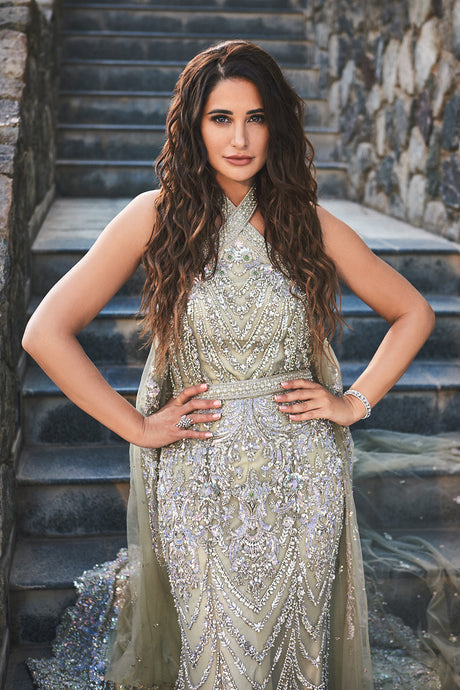 Mint Green Pakistani Bridal Dress - Mermaid Gown Style