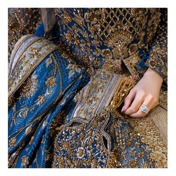 Elegant Pakistani Bridal Dress in Open Frock and Lehenga Style