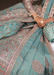 Elegant Pakistani Bridal Dress in Open Kameez and Sharara Style