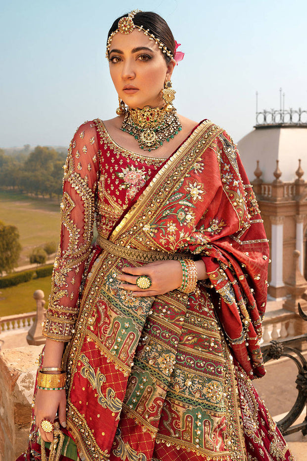 Elegant Pakistani Bridal Dress in Premium Raw Silk Red Lehenga Choli Dupatta Style