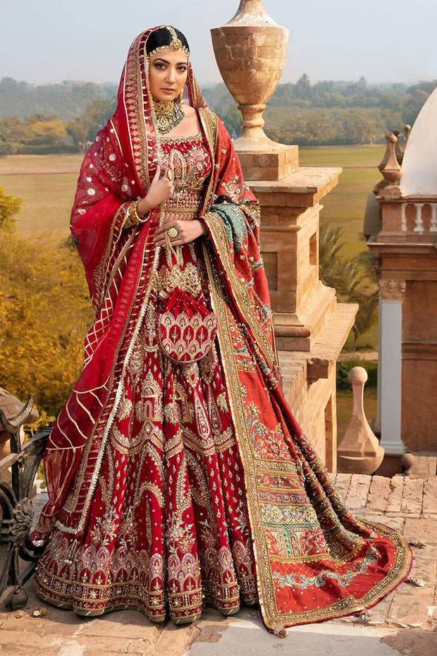 Elegant Pakistani Bridal Dress in Premium Raw Silk Red Lehenga Choli and Dupatta Style