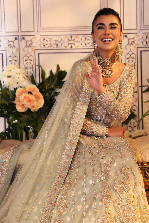 Elegant Pakistani Bridal Gown with Blue Lehenga Dupatta Dress