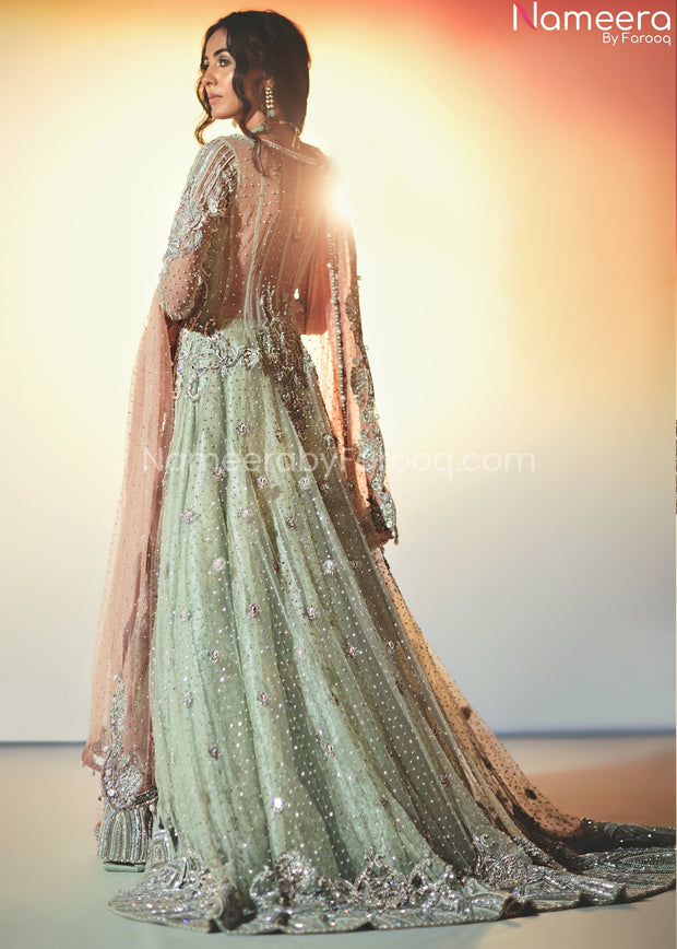 Elegant Pakistani Bridal Maxi for Wedding Online Backside View'