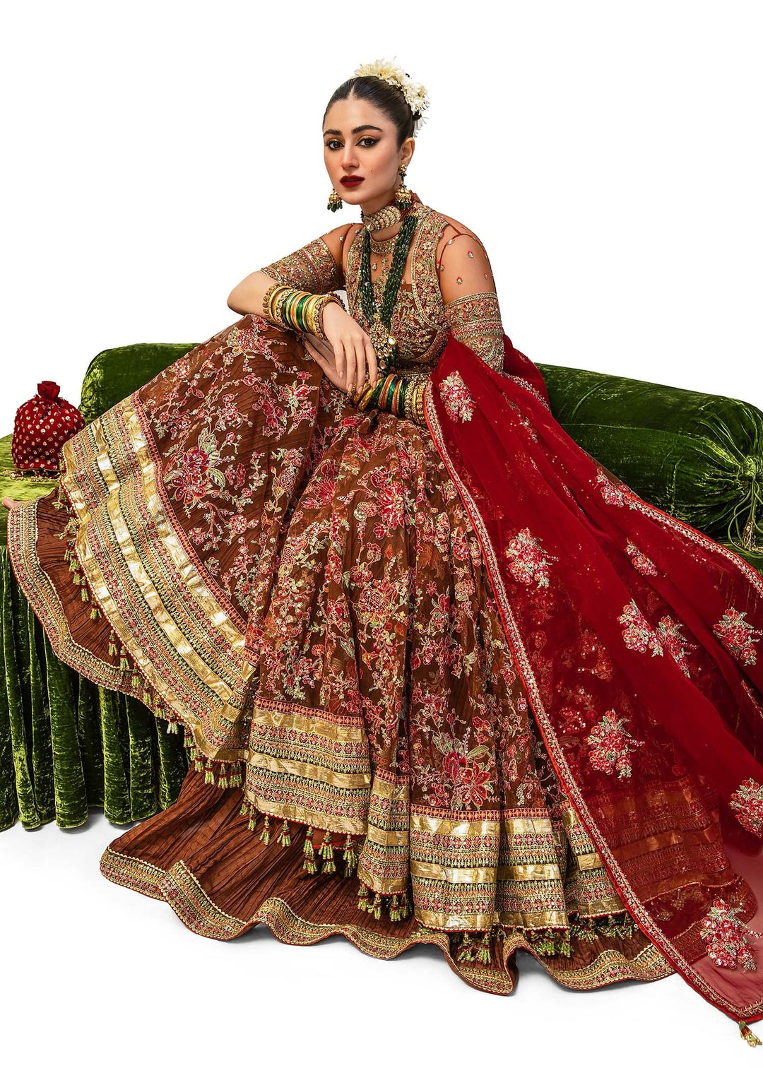 Elegant Pakistani Bridal Pishwas Frock with Sharara and Dupatta