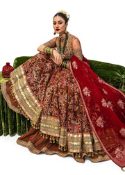 Elegant Pakistani Bridal Pishwas Frock with Sharara and Dupatta