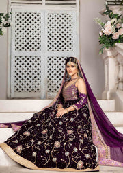 Elegant Pakistani Bridal Purple Lehenga Choli Dupatta Dress