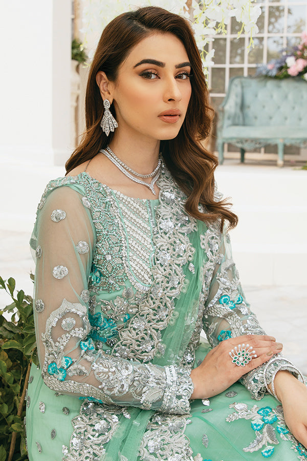 Latest Pakistani Bridal Sea Green Lehenga Gown Dress Online SMALL Latest Pakistani Bridal Sea Green Lehenga Gown Dress Online SMALL