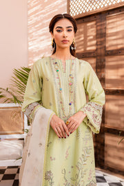 Elegant Pakistani Eid Dress in Green Lawn Kameez Trouser Style