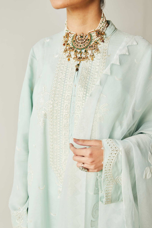 Elegant Pakistani Embroidered Blue Salwar Kameez with Dupatta