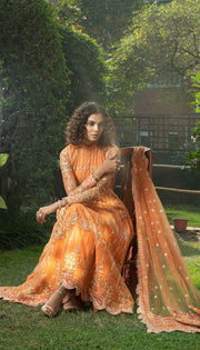 Elegant Pakistani Frock Dress in Orange Shade 2022