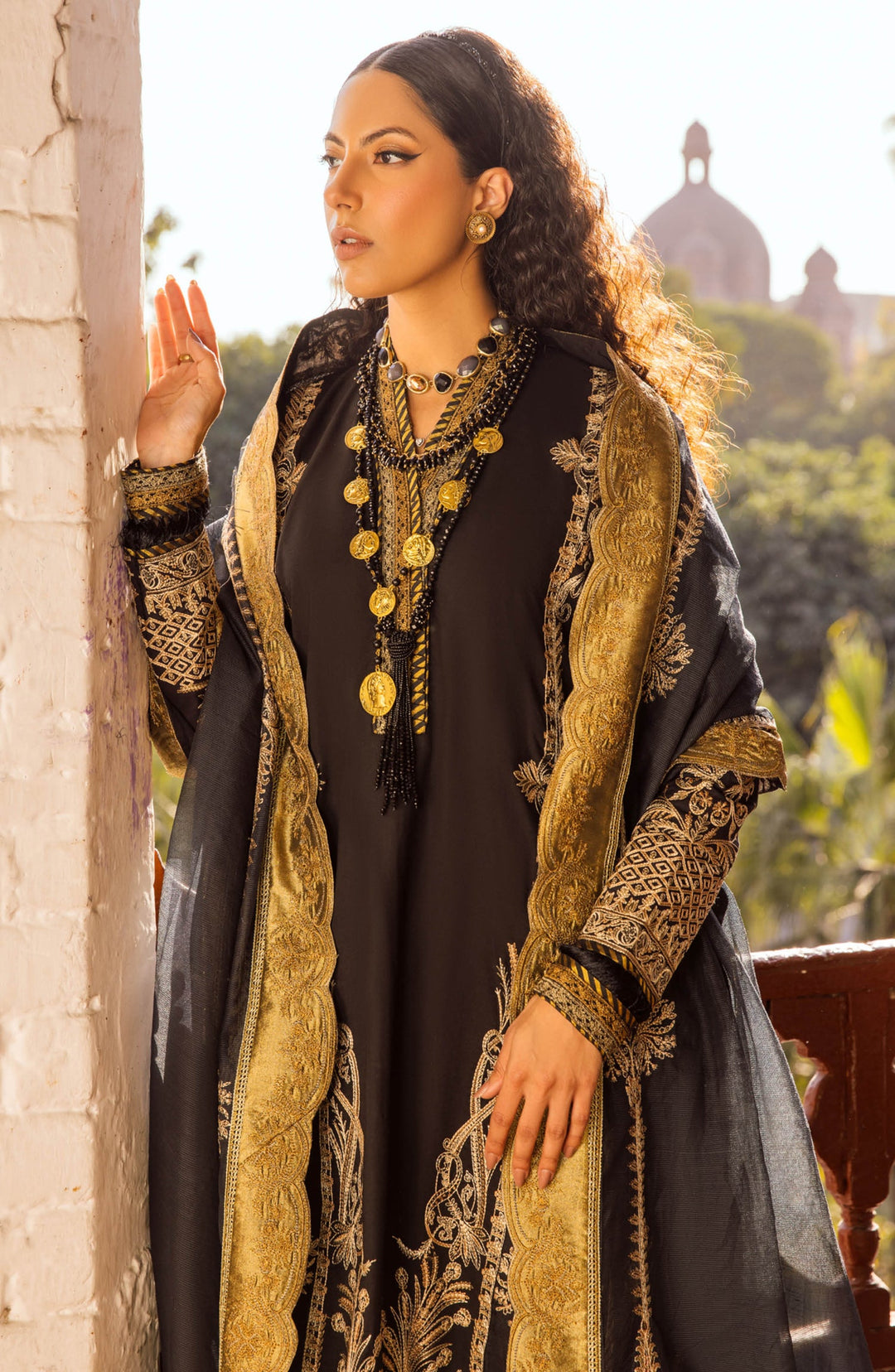 Elegant Pakistani Lawn Suit in Black Kameez and Trouser Style