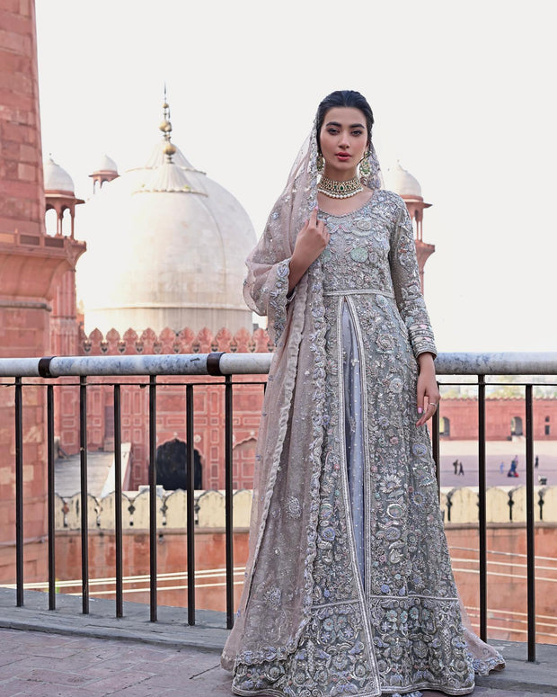 Elegant Pakistani Lehenga with Front Open Gown Dress