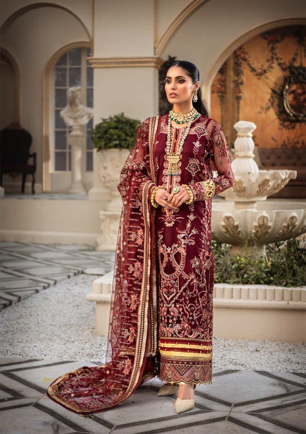 Elegant Pakistani Long Dress in Iconic Red Shade Latest