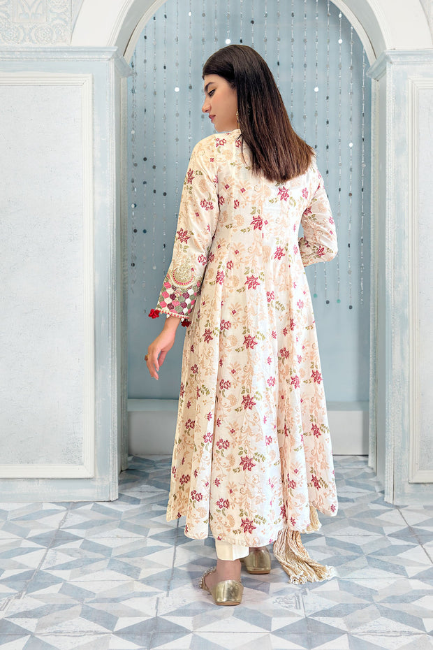 Elegant Pakistani Long Frock with Trousers and Dupatta Online