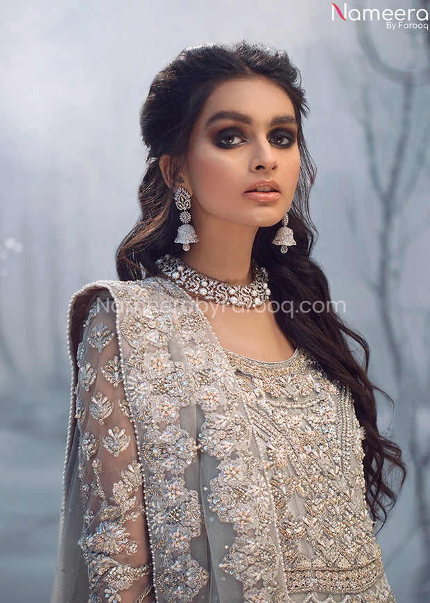 Elegant Pakistani Long Tail Maxi for Walima 2021 Closeup View