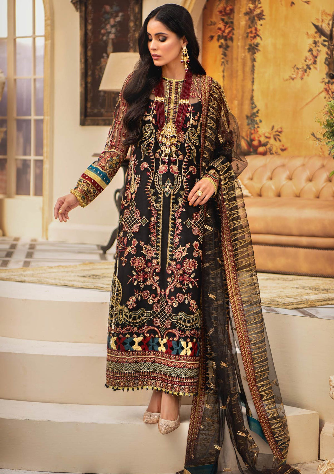 Elegant Pakistani Maxi Dress in Black Shade Online 2022 – Nameera by Farooq