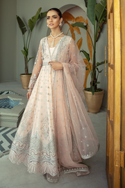 Elegant Pakistani Party Dress in Embroidered Pishwas Frock with Raw Silk Trousers and Dupatta Style