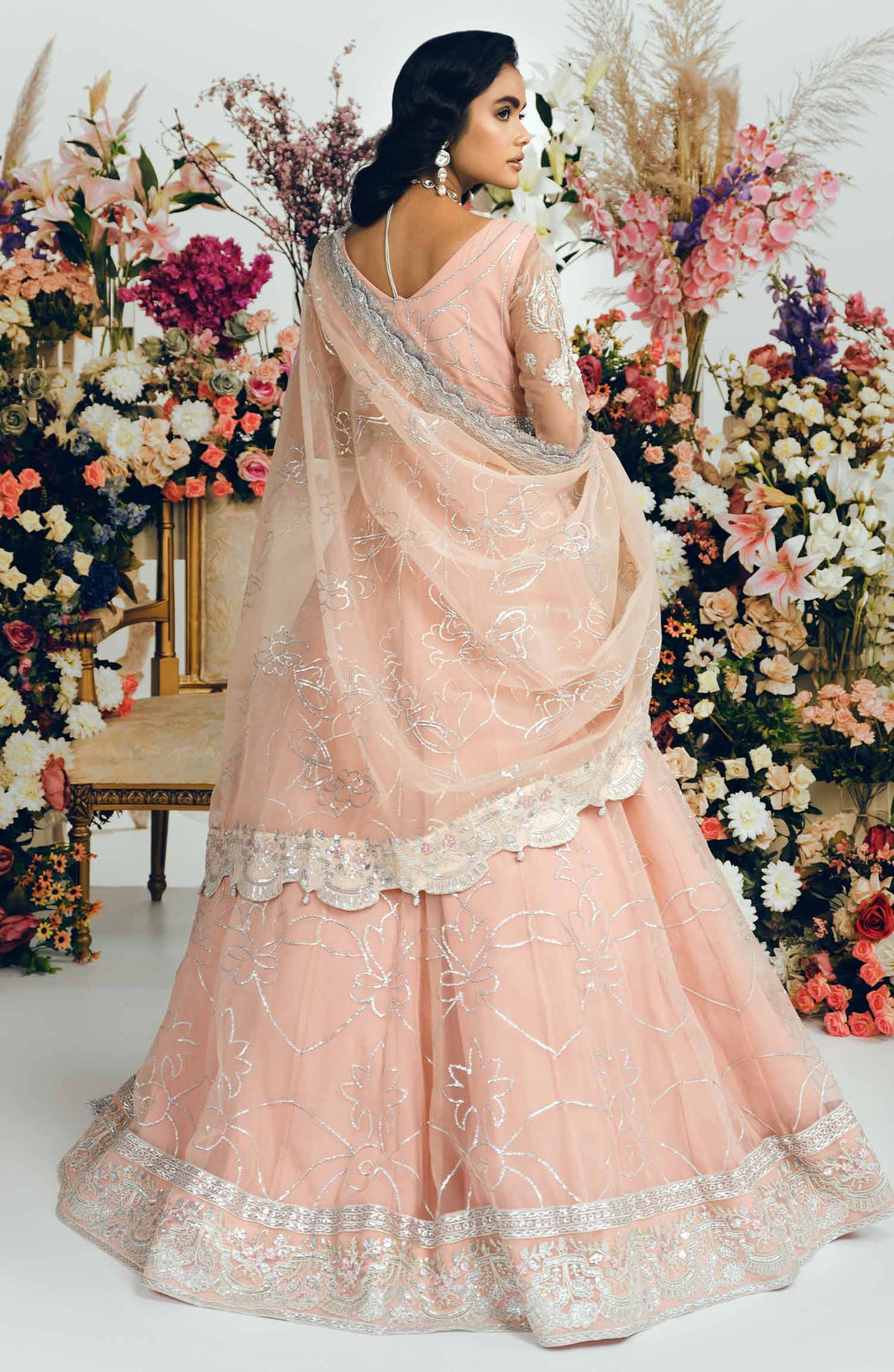 Elegant Pakistani Pink Bridal Dress in Gown Style