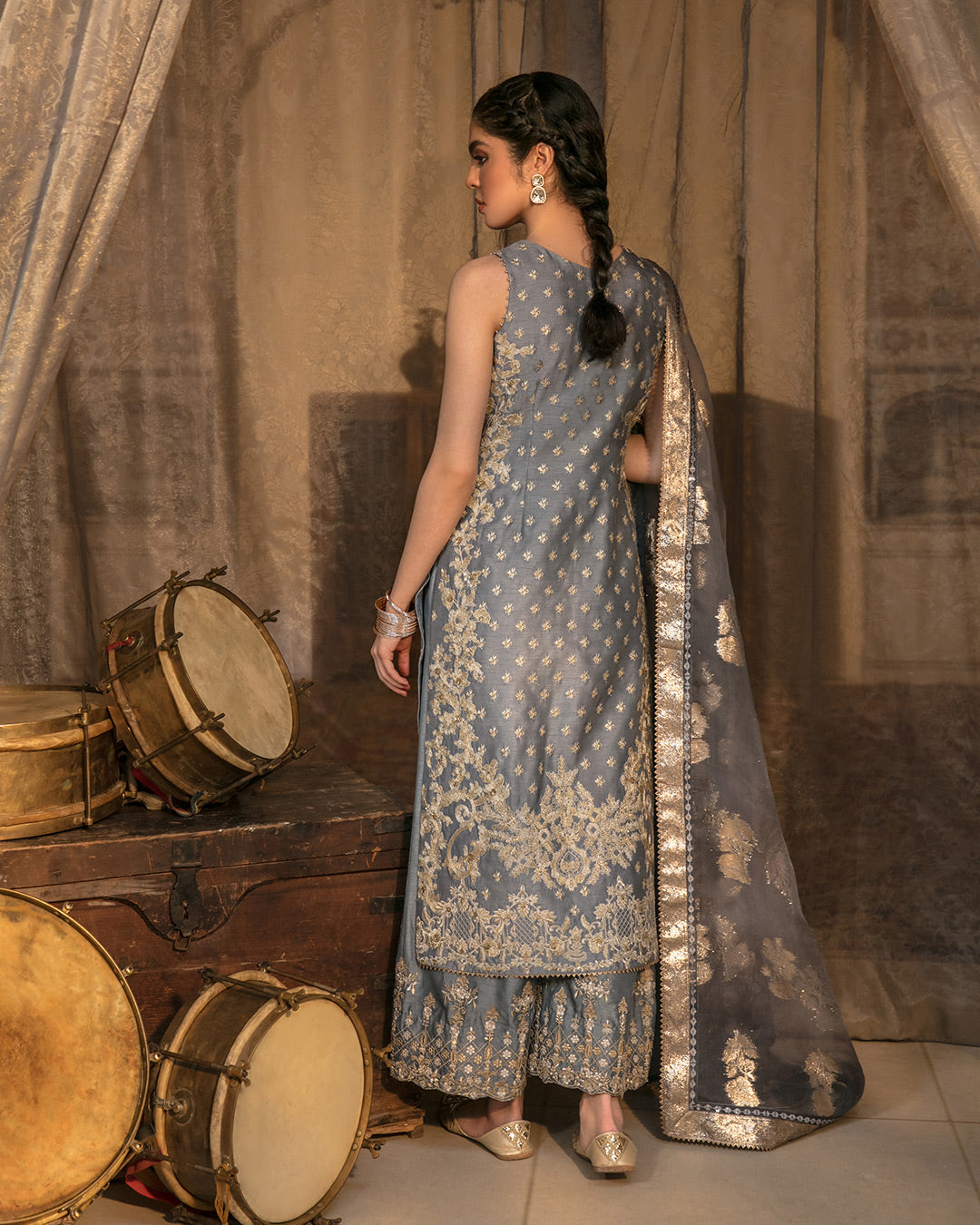 Elegant Pakistani Raw Silk Salwar Kameez and Dupatta Dress