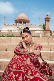 Elegant Pakistani Red Dress in Raw Silk Gown Style for Bride
