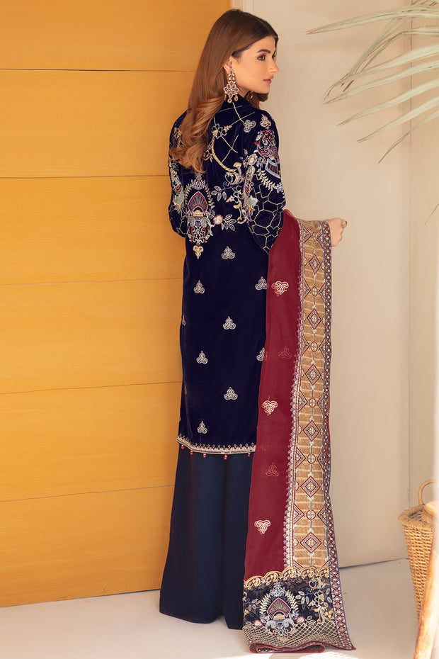 Elegant Pakistani Velvet Dress in Blue Shade Online