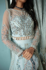 Elegant Pakistani Wedding Blue Grey Lehenga Choli Dupatta Dress