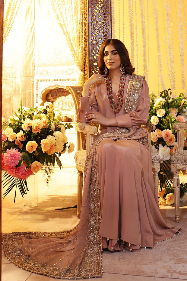 Elegant Pakistani Wedding Dress in Angrakha and Sharara Style