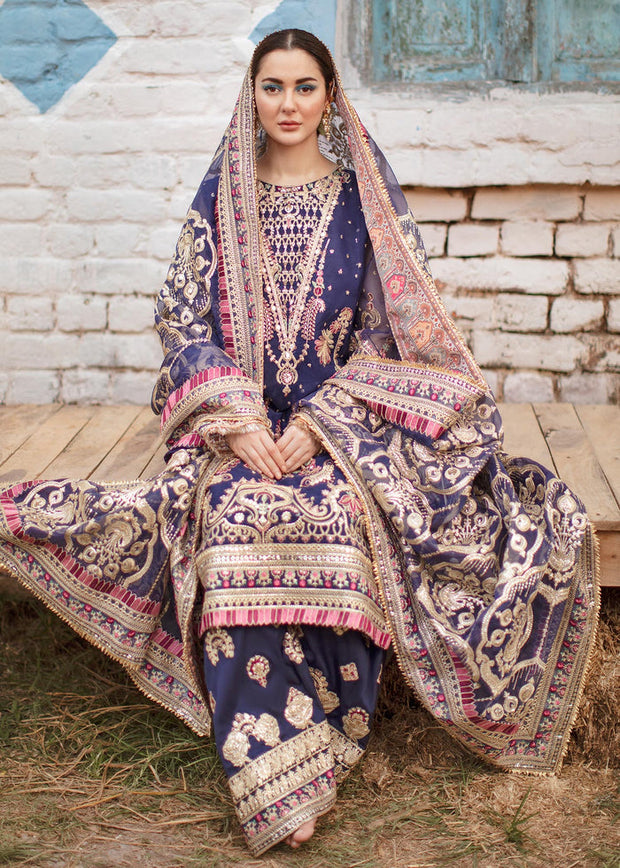 Elegant Pakistani Wedding Dress in Blue Kameez Trouser Style