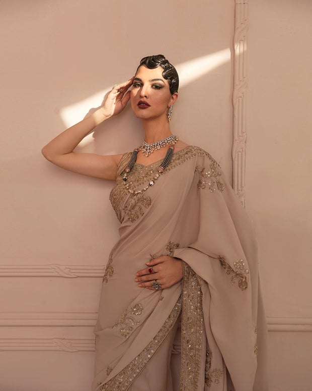 Elegant Pakistani Wedding Dress in Embellished Saree Style