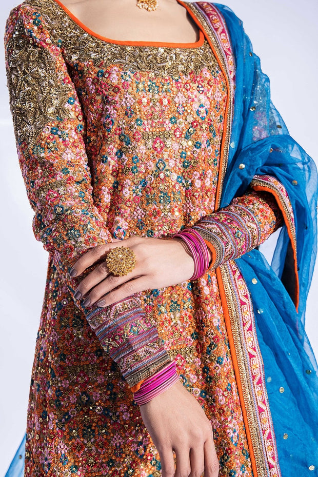 Elegant Pakistani Wedding Dress in Long Kameez Churidar Style