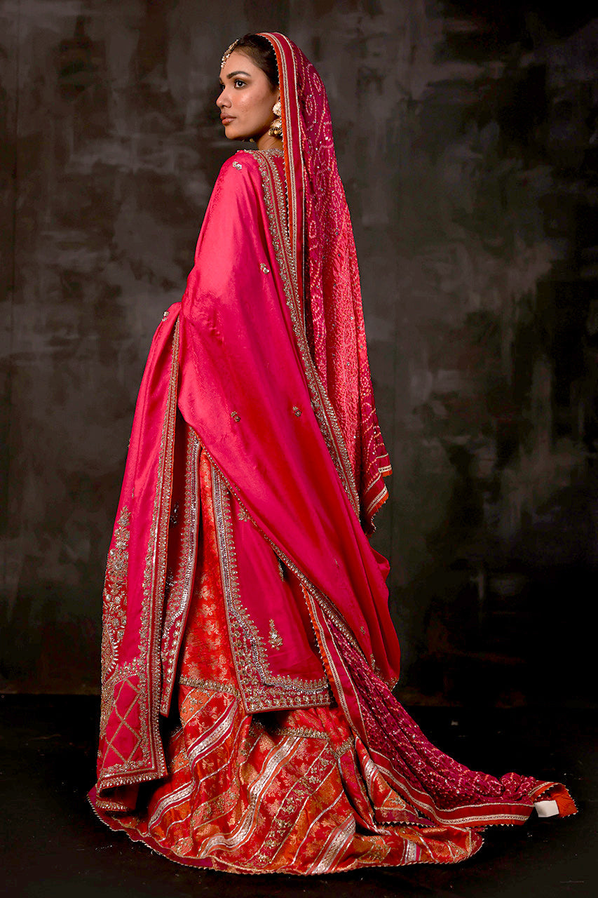 Pakistani Wedding Dress in Pink Gharara Kameez Style Nameera by Farooq