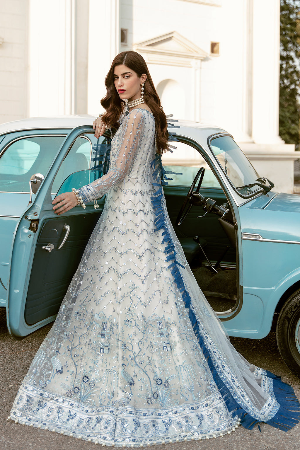 Elegant Pakistani White Dress in Long Style