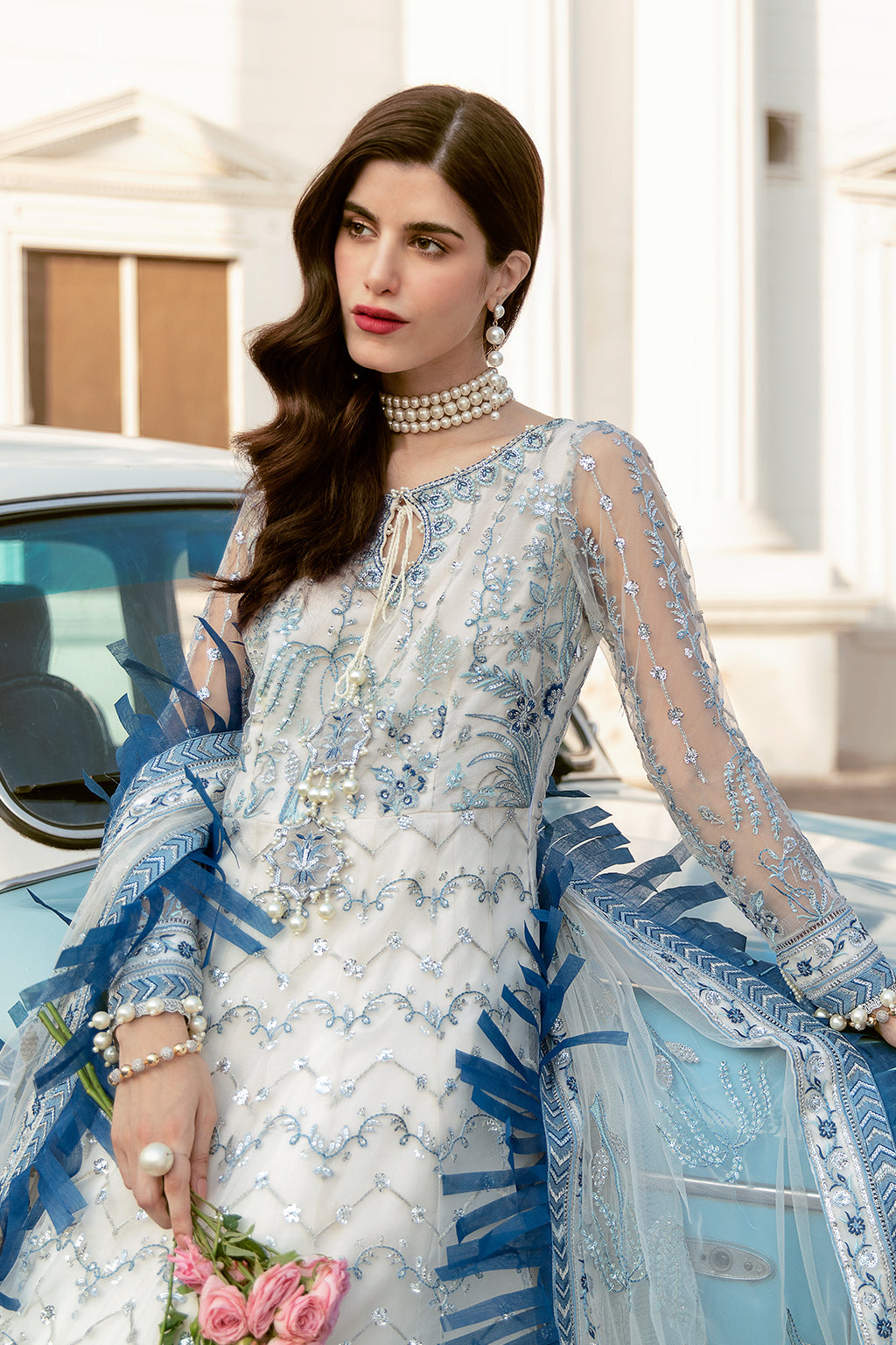 Elegant Pakistani White Dress in Long Style 2022